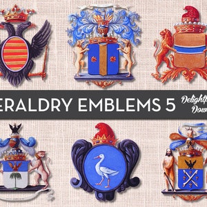 Heraldry Shields Emblems Clip Art VOL 5. Coat of Arms Clip Art. Knight Clip Art for Digital Collage, Scrapbooking, Cards, Prints
