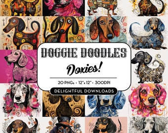 Dachshund Clipart | Cute Dog Clipart | Digital Download | Doxie Bundle PNG | Dachshund Illustration | Junk Journal | Doxie Scrapbook