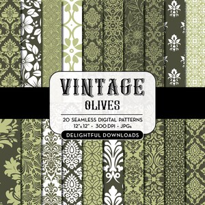 Papel digital floral verde oliva, 20 papeles digitales florales de color verde oliva sin costuras para scrapbooking, tarjetas, impresiones, uso comercial