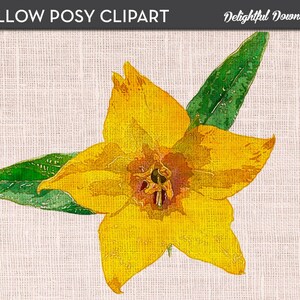Flower Clip Art &quot;YELLOW POSY&quot; for Digital Collage or Iron-on Transfer