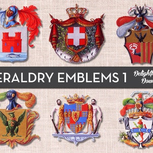 Heraldry Shields Emblems Clip Art VOL 1. Coat of Arms Clip Art. Knight Clip Art for Digital Collage, Scrapbooking, Cards, Prints