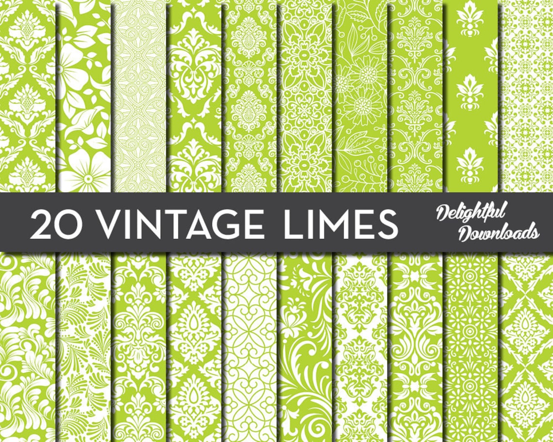 Lime Green Floral Digital Paper 20 VINTAGE Limes Etsy