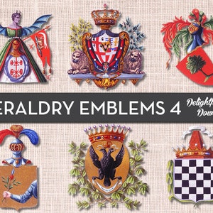 Heraldry Shields Emblems Clip Art VOL 4. Coat of Arms Clip Art. Knight Clip Art for Digital Collage, Scrapbooking, Cards, Prints