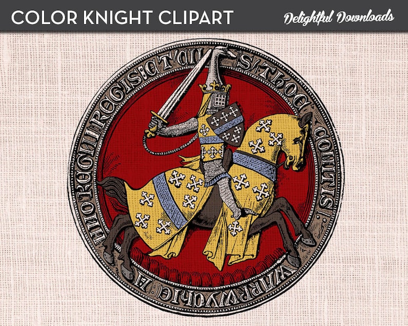 Medieval Knight Emblem COLOR Clip Art for Digital Collage or | Etsy