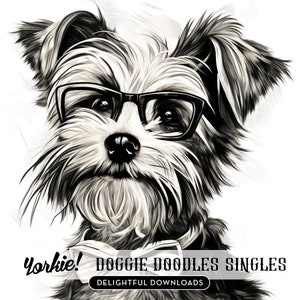 Single Yorkie Clip Art Image, Doggie Doodle drawing of a Yorkshire Terrier, perfect for crafts, gifts, decor, commercial use