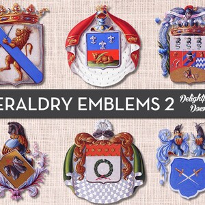 Heraldry Shields Emblems Clip Art VOL 2. Coat of Arms Clip Art. Knight Clip Art for Digital Collage, Scrapbooking, Cards, Prints