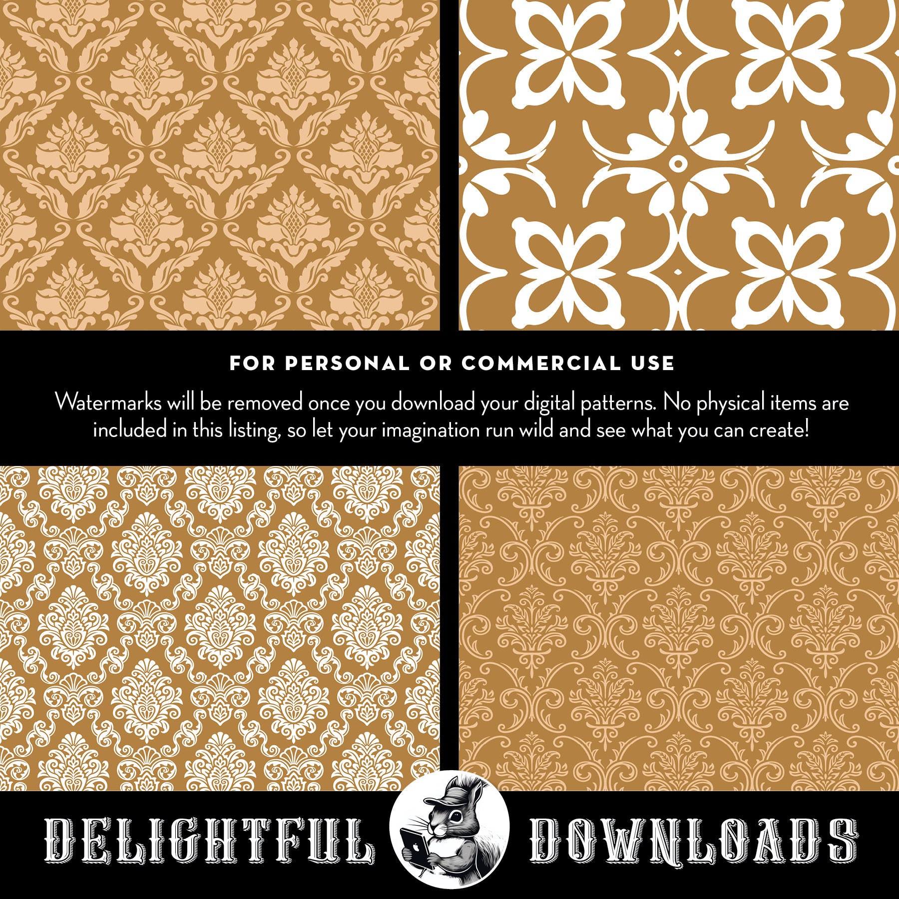 Tan Floral Digital Paper With 20 Tan and Camel Floral Damask Digital ...