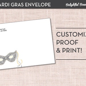 Karneval A7 Umschlag - Schwarz und Gold Mardi Gras Maske - Printable Individuell