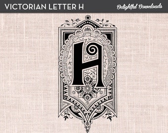 Letter H Victorian Engraved Alphabet Clip Art for Digital Collage or Iron-on Transfer