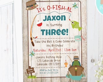 FISHING Birthday Invitation | Fish Birthday Invite | Fish themed birthday invitation | Printable | fishing rod and boat | Digital, download
