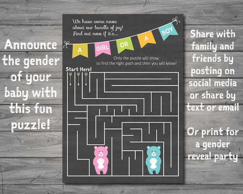 Gender Reveal Puzzle Instant Download JPEG Gender Reveal Etsy