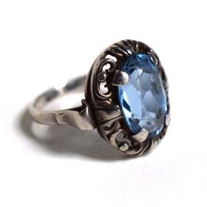 ANTIQUE - Blue Synthetic Spinel - 935 Silver COCKTAIL Ring Sz 6.25