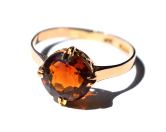 Vintage WHISKEY CITRINE 9ct rose gold ring Art Deco