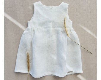 READY TO SHIP Birthday Linen Dress, Baptism, Christening dress, Summer clothes, Linen handmade outfit, Gift Choice