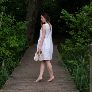 Sleeveless linen, Loose-fit dress, A Line Dress, White Linen Dress
