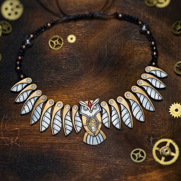 Steampunk Owl Necklace Mechanical Wings Clockwork Bird Jewelry Gift