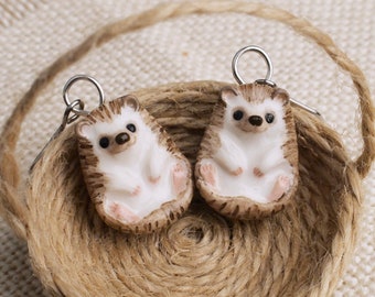 Hedgehogs Earrings Hedgehog   Animal Jewelry glossy porcelain ceramic