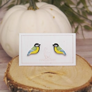 Chickadee Great Tit stud Earrings Bird jewelry gift