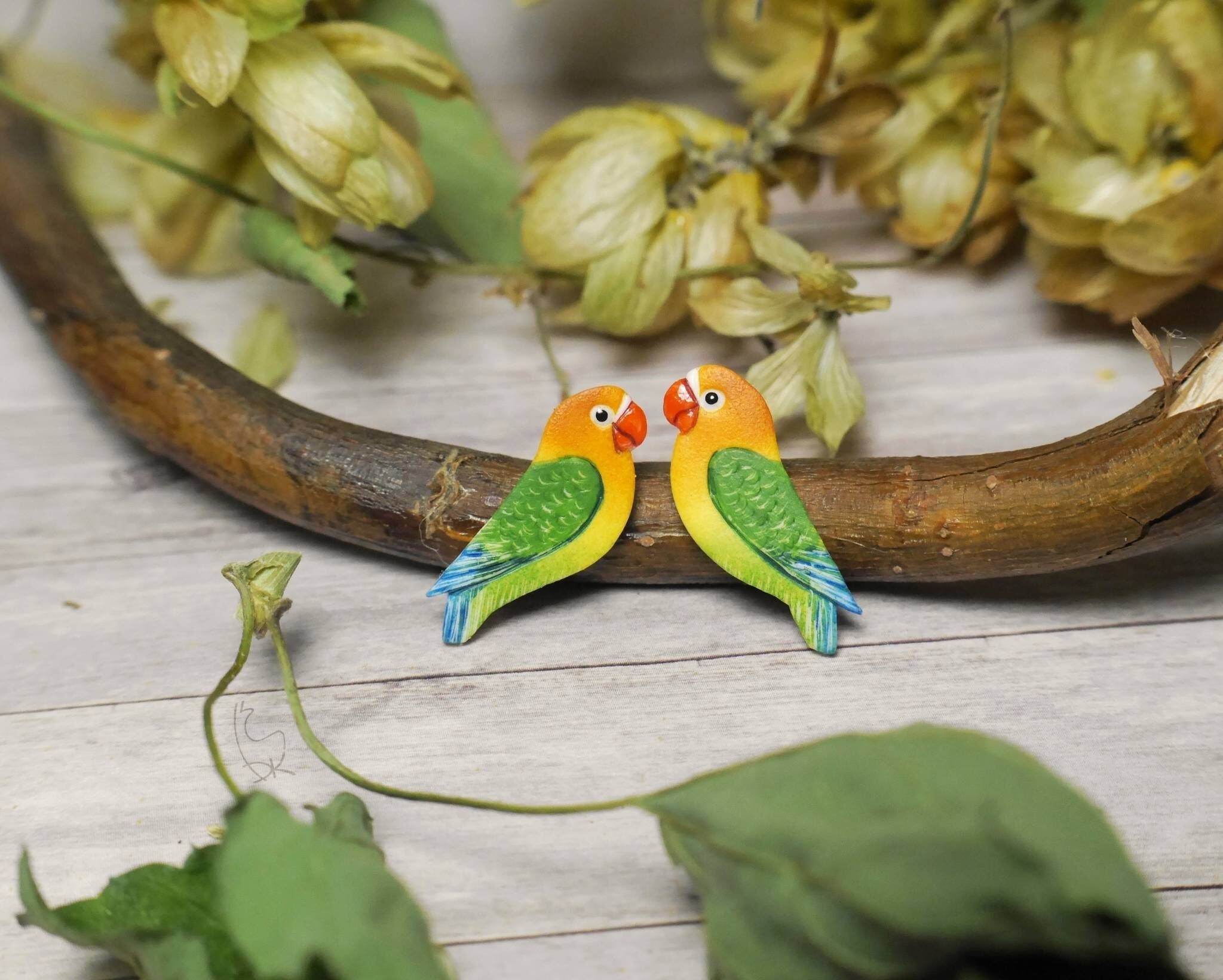 Lovebird Stud Earrings Little Birds Colorful Love Lovebirds Jewelry Parakeet Parrot gift