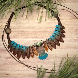 Owl Necklace Leaf Forest Birds Wings Colorful Feathers Gift image 4