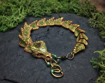 Forest Dragon Bracelet Fantasy Jewelry Green Gemstone Wristlet