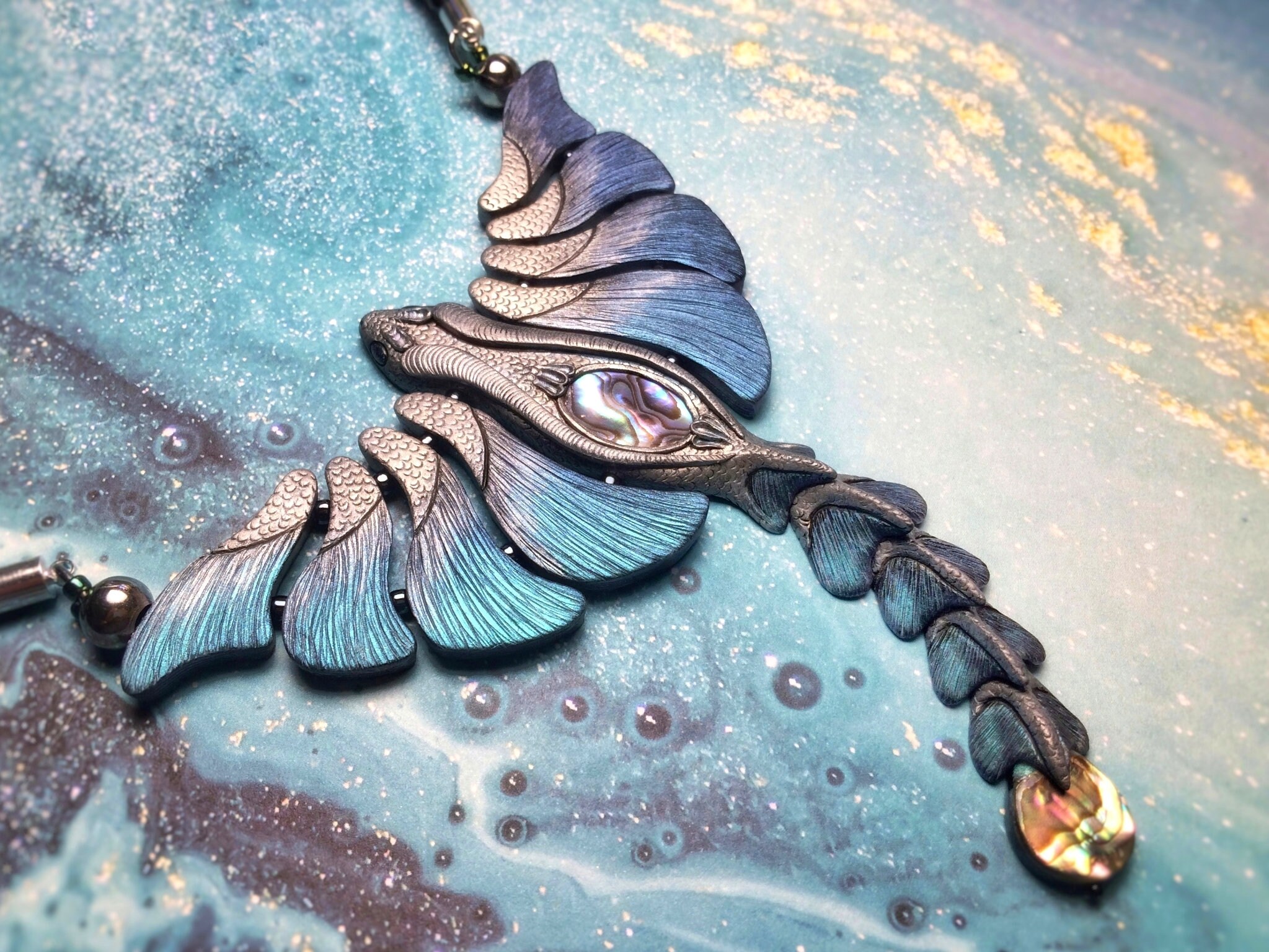 Naszyjnik ze Smokiem Wodnym Motylem Morskim Ocean Paua Abalone Shell Gift