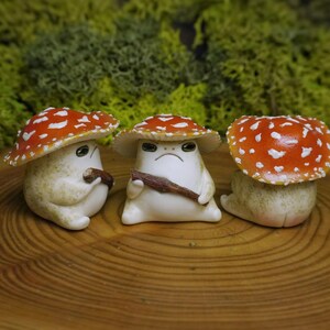 Mushroom Toad Gnome Figurine, Polymer Clay Fantasy Creature image 3