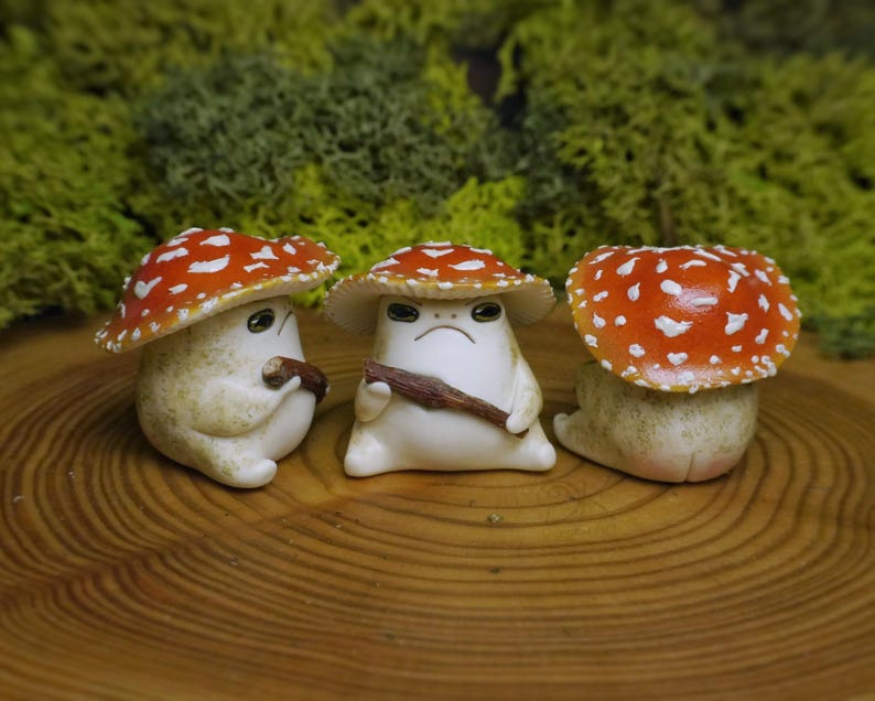Mushroom Toad Gnome Figurine, Polymer Clay Fantasy Creature image 3