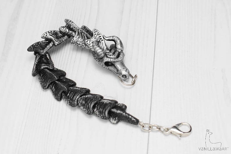 Dragon Bracelet Fantasy Jewelry Fantastic Dragons Gift Black - Silver