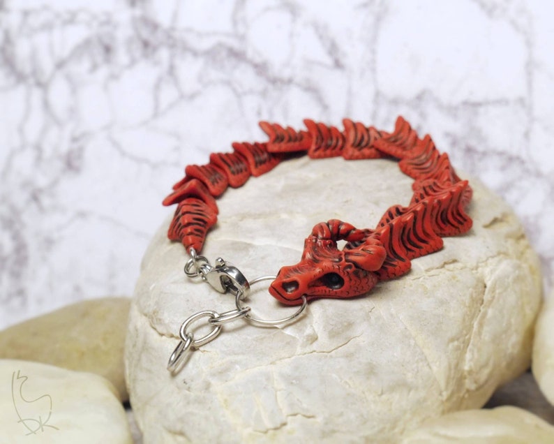 Dragon Bracelet Fantasy Jewelry Fantastic Dragons Gift Red Coral