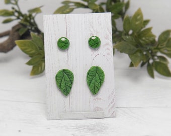 Green Leaf stud earrings plants botanical jewelry