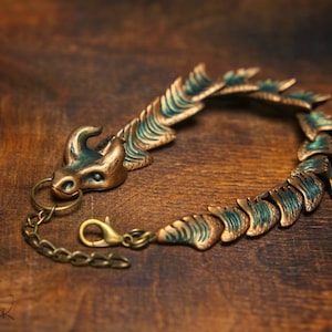 Dragon Bracelet Fantasy Jewelry Fantastic Dragons Gift Bronze - green