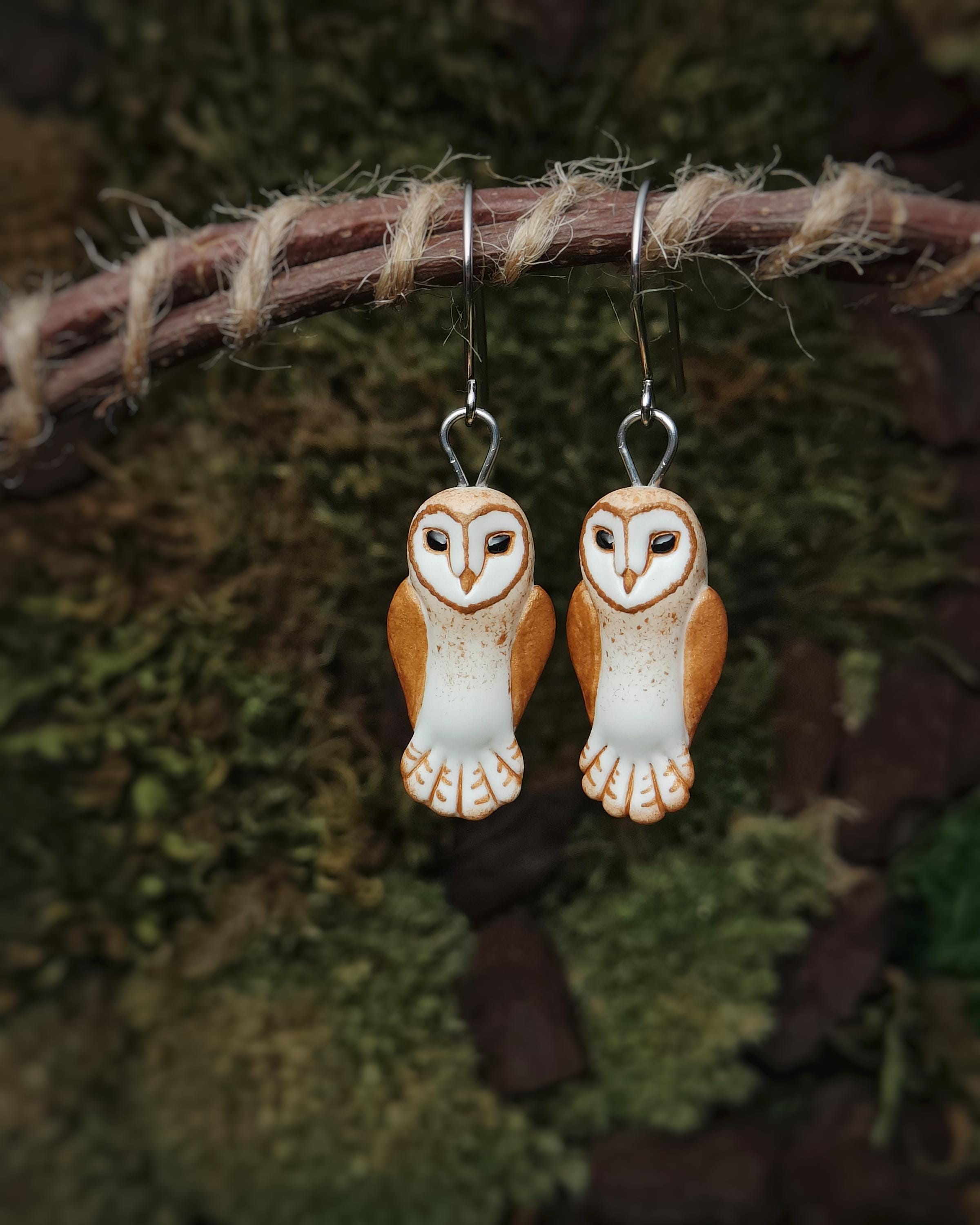 Barn Owl Earrings &bull; Handmade Owl Jewelry &bull; Polymer Clay Bird Earrings Gift