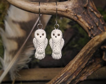 Snowy Owl Earrings Snow Owls White Bird Jewelry Gift