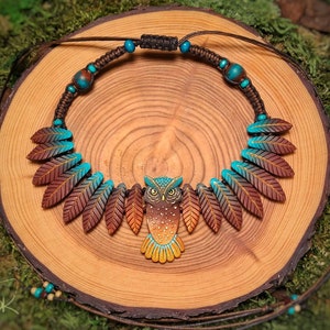 Owl Necklace Leaf Forest Birds Wings Colorful Feathers Gift image 7