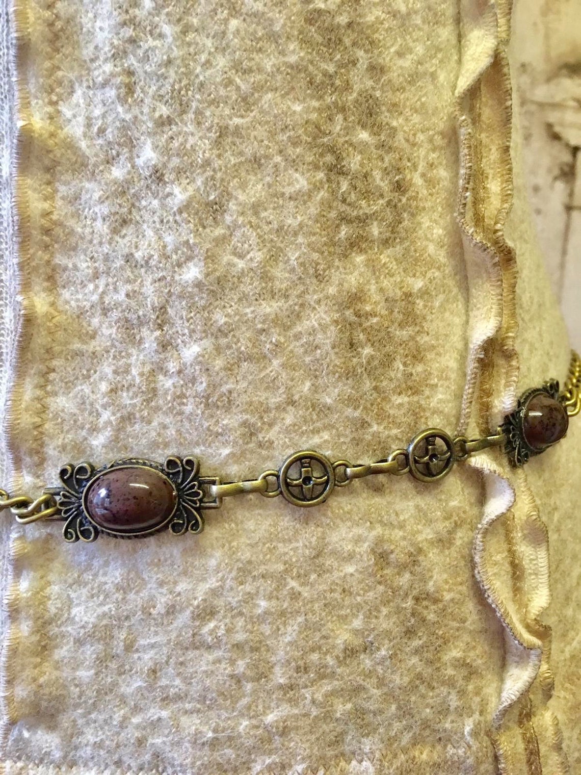 Vintage Retro Chain Belt Link Belt 5 Brown Stone Details Size Etsy UK