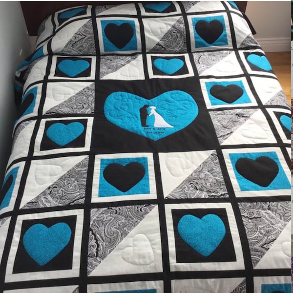 WEDDING QUILT PATTERN. Download Queen size, Hearts quilt pattern.