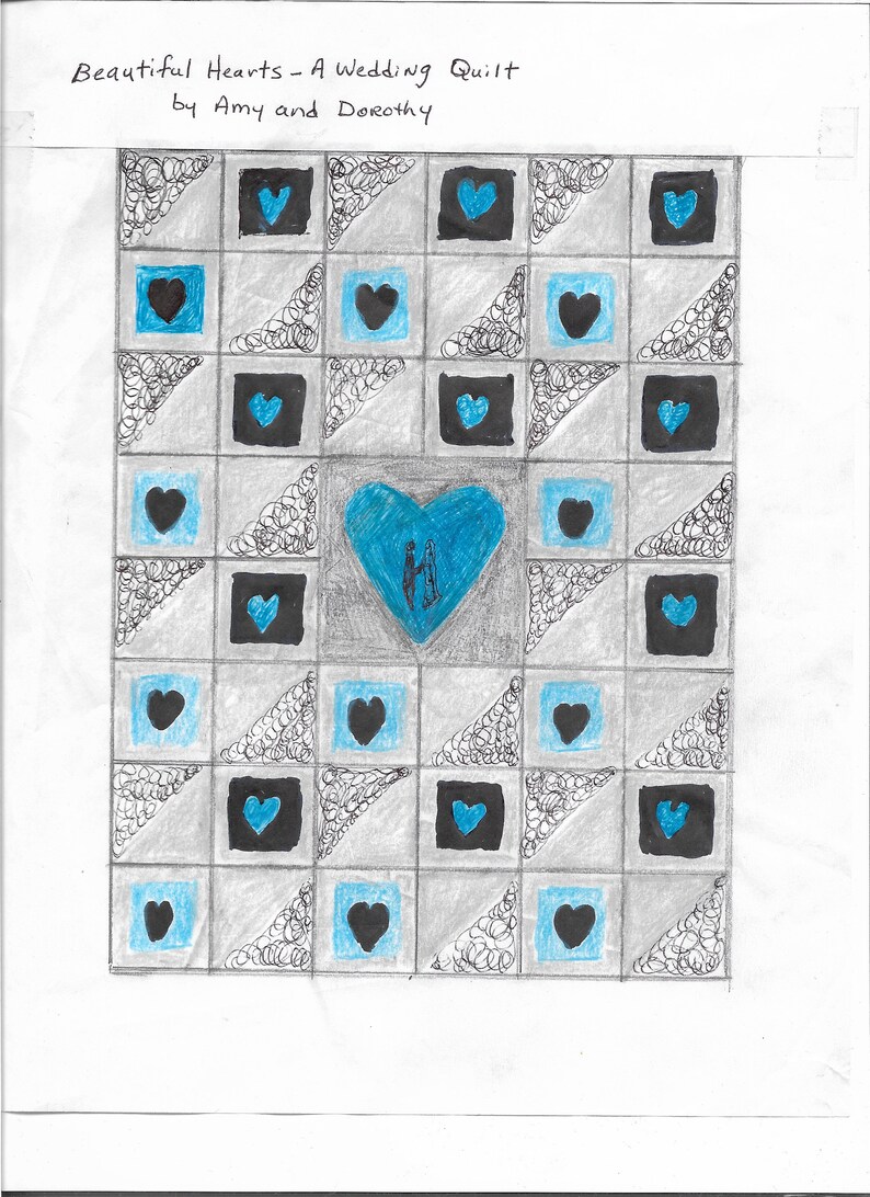 Digital Downloadable WEDDING QUILT PATTERN Beautiful Hearts Heart Quilt Pattern