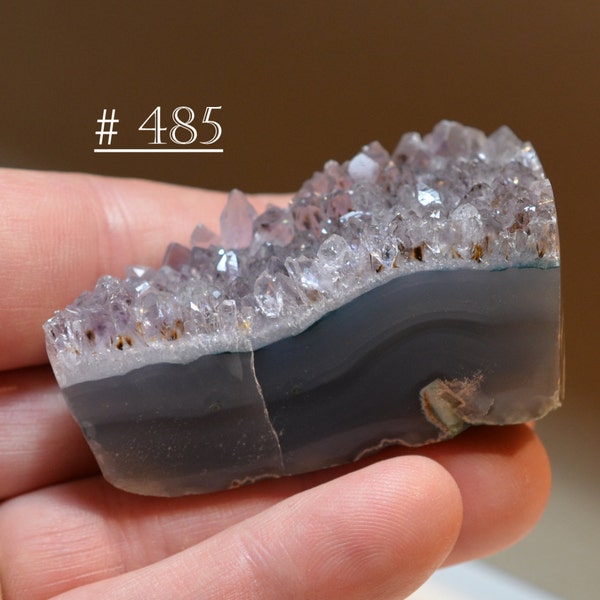 Pretty Amethyst Crystal Cluster with Geothite Inclusions and Polished Chalcedony Sides