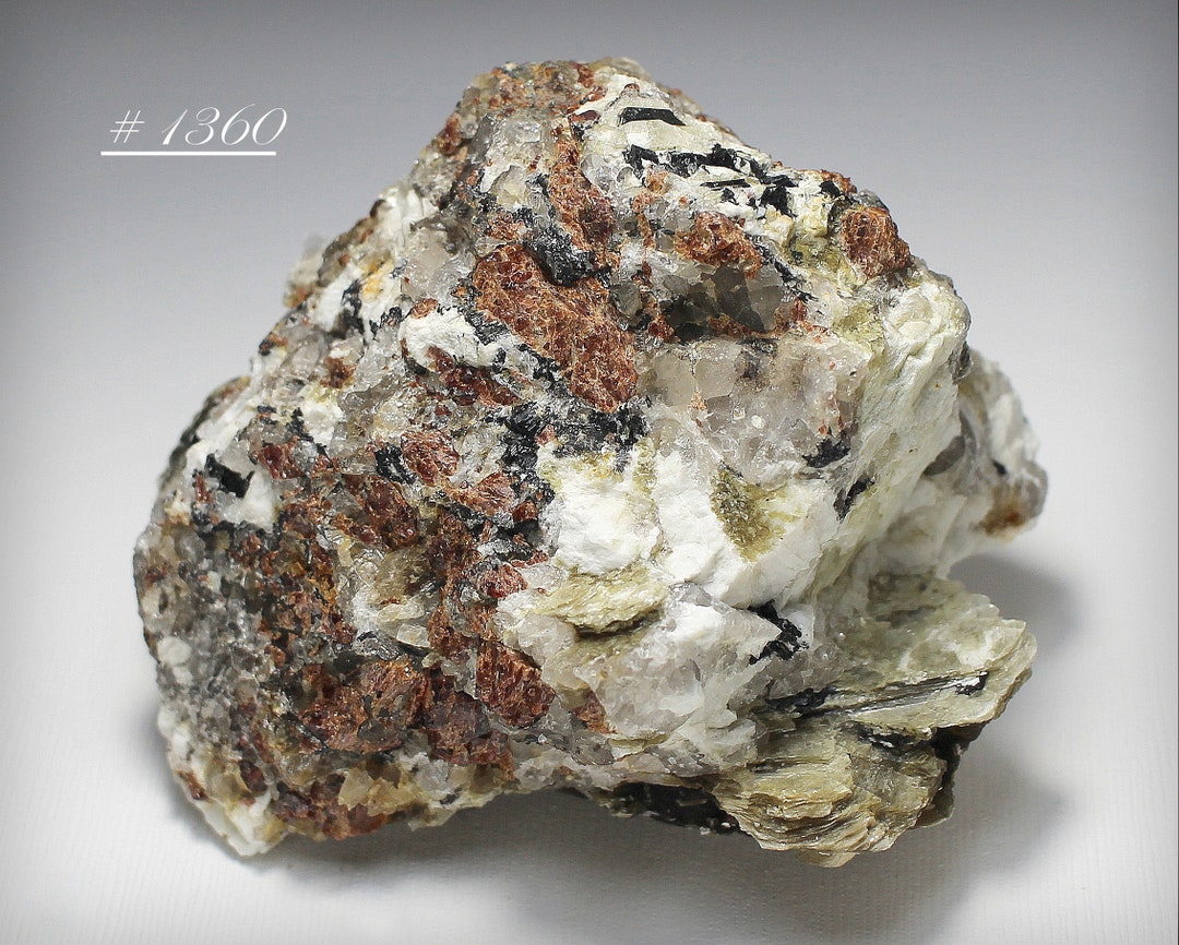 Almandine Schorl Tourmaline, White Feldspar, and Muscovite
