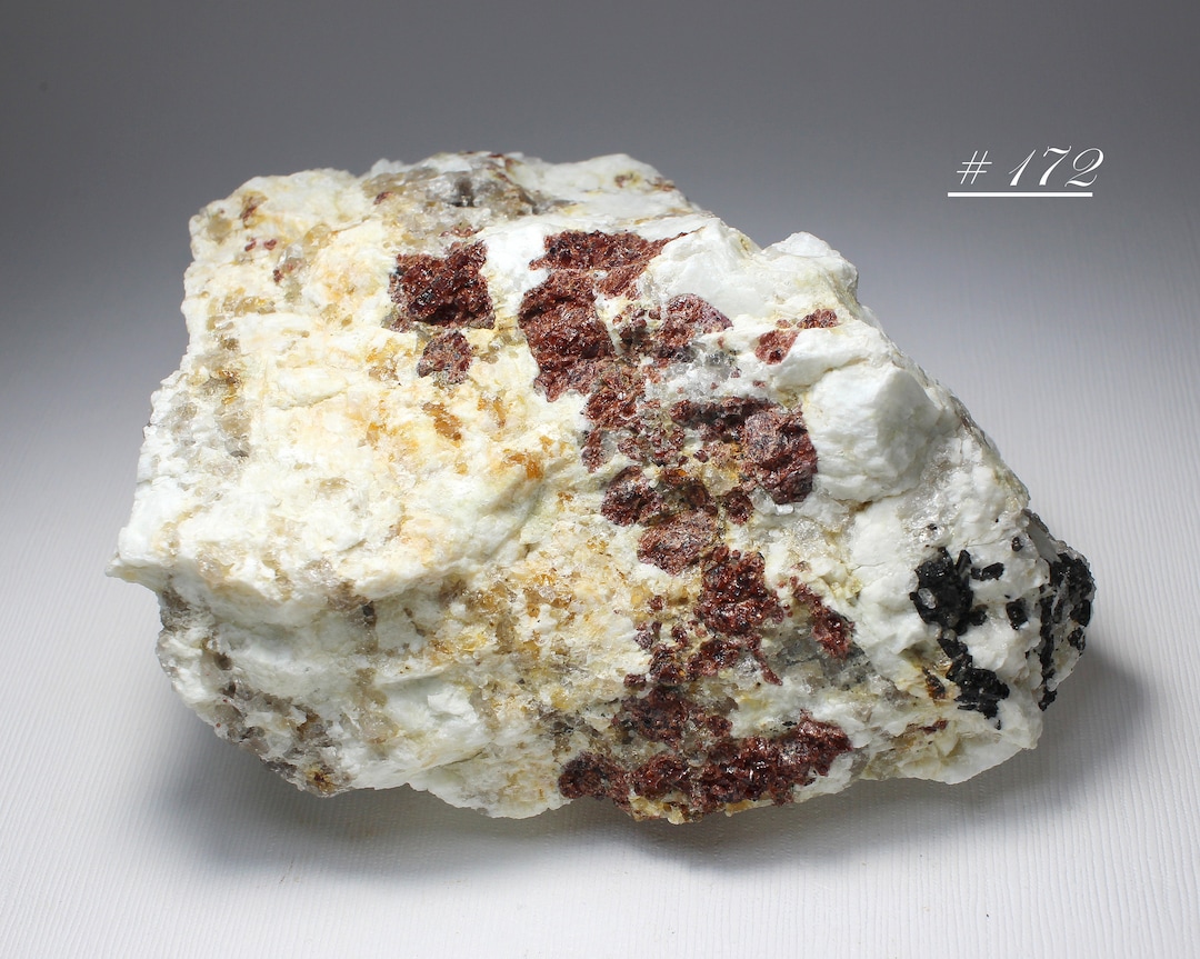 Almandine Schorl Tourmaline, White Feldspar, and Smoky Quartz
