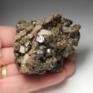 Dark Andradite Garnet Crystal Cluster, with Calcite, from the Drâa-Tafilalet Region, Morocco