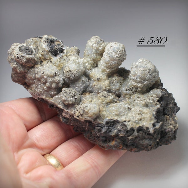 Smithsonite Druse, as Secondary Growth on Black Coronadite, from the Glove Mine, Santa Cruz County, Arizona, USA
