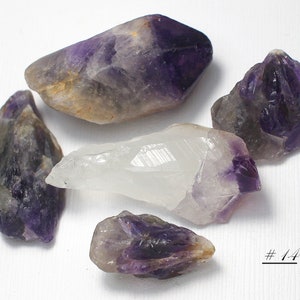 Amethyst Crystals - Grouping of Five Pretty Amethyst Quartz Mineral Crystal Point Specimens (The Ones Pictured)