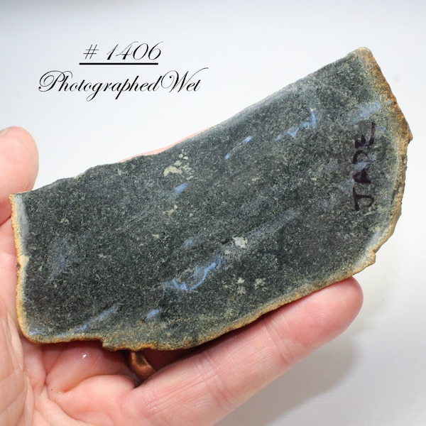 Slice of Green Jade with Areas of Blue  - Cut Slice, No Polish - Unknown Locale