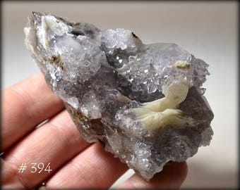 Lustrous Clear Amethyst Quartz Cluster, with Smoky Quartz Phantoms, Calcite, and Growth Interference Structures, from Inner Mongolia, China