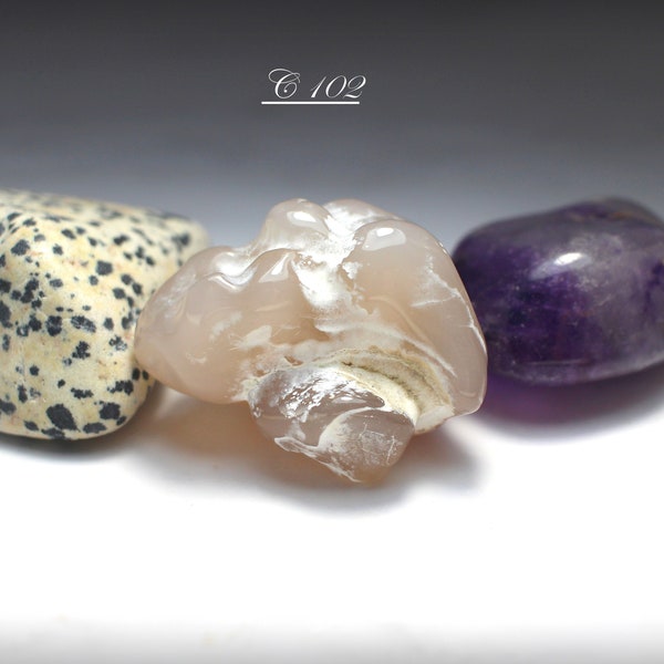 Polished Stones - Three Polished Semi-Precious Stones: Dalmation, Amethyst, Chalcedony Rose - The Ones Pictured