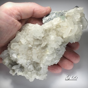 Fluorite, Quartz Druse, Calcite - Large Specimen of White Disk-Shaped Calcite and Quartz Crystals, from Fujian Province, China - Fluorescent
