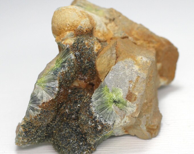 Dark Green Wavellite Radiating Crystals on Matrix - Display Specimen ...
