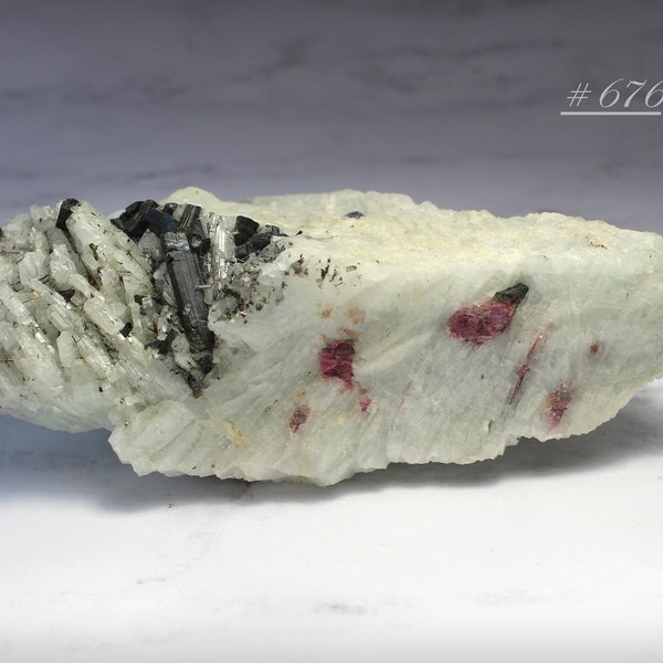 Green Elbaite Tourmaline with Purple-Red Lepidolite and Light-Green Albite Feldspar, from Brazil